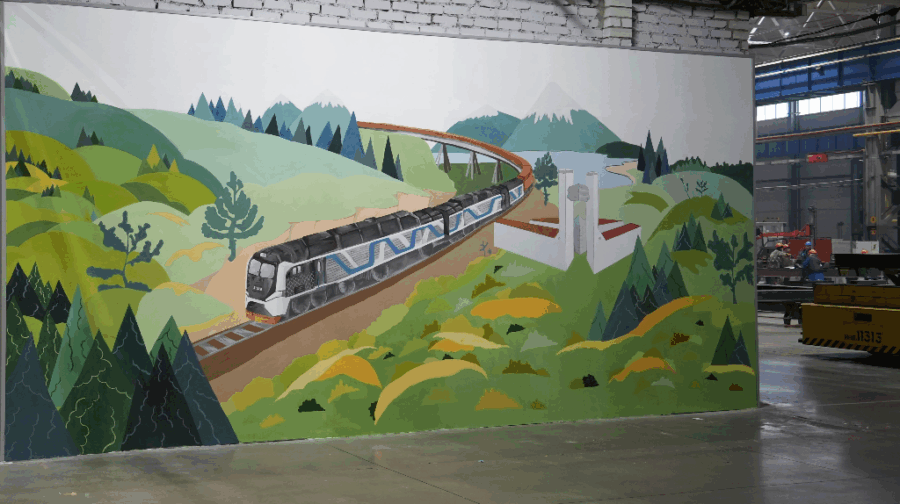 Студенты создали панно тепловоза в цехе Брянского машиностроительного завода