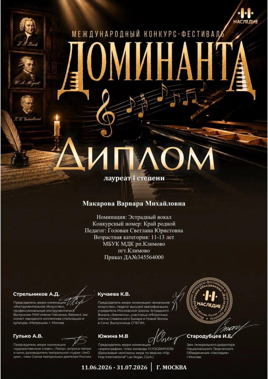 Лауреатом I степени стала Варвара Макарова