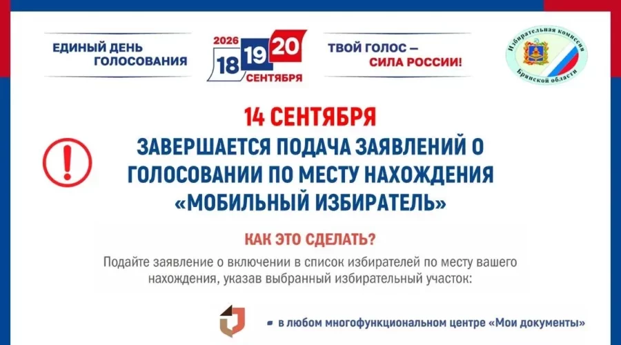 14 сентября 2026 года последний день подачи заявлений о голосовании по месту нахождения